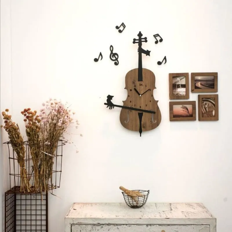 Wooden Violin Wall Clock