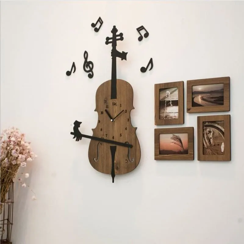 Wooden Violin Wall Clock