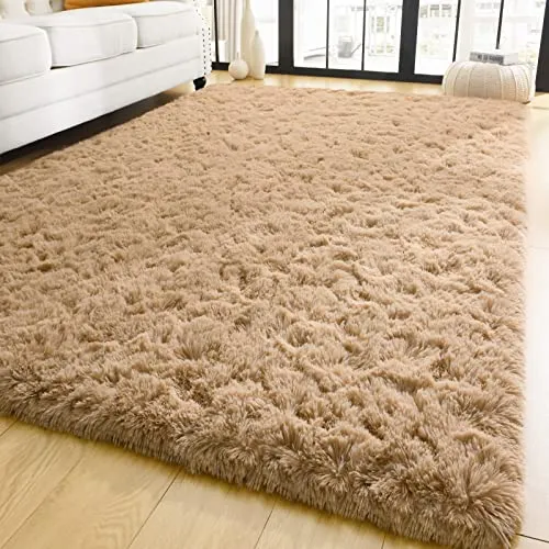 YJ.GWL Soft Area Rugs for Living Room Bedroom Plush Fluffy Rug 5x8 Feet, Beige Shag Rug Carpet Non Shedding for Nursery Playroom Dorm, Indoor Modern Fuzzy Rug for Kids Girls Room Home Decor